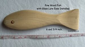 Wood Fish With Glass Eyes Unfinished Pine Home & Room Decor DIY Arts & Crafts