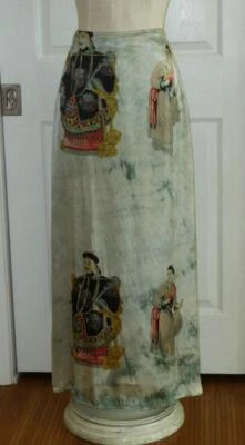 CITRON Santa Monica Silk Charmeuse Burnout Asian Royalty Maxi Skirt M L 26-32"W - Image 1 of 4