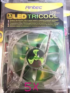 5x ANTEC 3 SPEED 120MM FAN LED GREEN COLOR 2000RPM 79CFM 4PIN/3PIN NEW - Picture 1 of 2