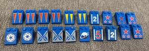 LEGO - Slope 33 3 x 2, Blue, Part #3298, Quantity = 20, Variety of Prints - Picture 1 of 4