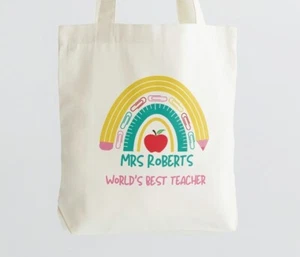 Personalised Tote Bag Teacher Thank You Gift Pencil Rainbow Worlds Best Teacher - Picture 1 of 3