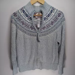 Maglione Donna Vintage Tiara International Medio Blu Viola Fair Isle Cerniera - Foto 1 di 16