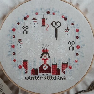 Cross Stitch "WINTER STITCHING" pattern ~ snowmen, scissors, snowflakes - Picture 1 of 1