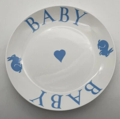 Brixton Pottery - Baby - 7” Side Plate - Blue Bunny Rabbit - White Bone China - Image 1 of 3