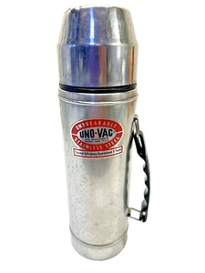 Termo irrompible vintage años 70 UNO-VAC frío/calor acero inoxidable hecho en EE. UU. 13" - Imagen 1 de 19