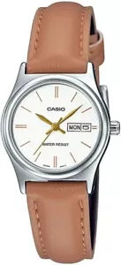 Women's Brown Leather Band White Dial Day Analog Casio Watch LTP-V006L-7B2UDF - Picture 1 of 2