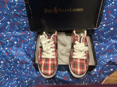 Ralph Lauren Polo Checkered Sneakers Canvas Plaid Low Top Shoes Size 10 Preowned - Image 1 of 4