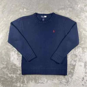 Vtg Polo Ralph Lauren Sweater Kids Unisex Large Blue Cotton Fisherman Cable Knit - Picture 1 of 9