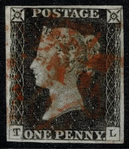 1840 1d Black Pl 2 TL 4m Double T STATE 1 Ex Large Gold Collection FU Cat. £425 - Picture 1 of 1