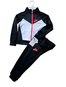 Nike Girls Tracksuit Size 4 Black White Neon Pink NWT Jacket Pant Set 36C552-023 - Picture 1 of 4