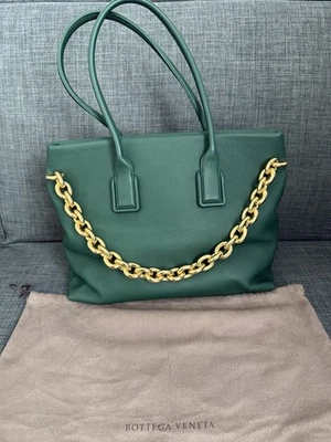 Authentic Bottega Veneta Leather & Gold Chain Large Tote Green MSRP $3700 - Image 1 of 4