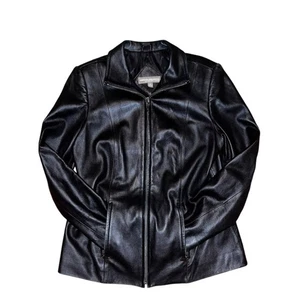 Chaqueta Valerie Stevens de cuero de cordero negro para mujer talla mediana vanguardista silenciosa de lujo - Imagen 1 de 7