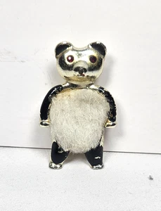Vintage 1950's Panda Bear Enamel Metal & Faux Gem Brooch Novelty Pin 1.75" - Picture 1 of 4