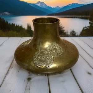 Chinese Bronze Vase Mystical Animals Birds Dogs Bowl Jardiniere Brass Bulbous - Picture 1 of 24