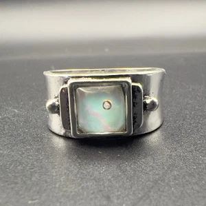 Vintage Sterling Silver Art Glass Ring Faux Moonstone Southwestern Boho Size 11 - Picture 1 of 7
