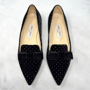 NEW Jimmy Choo Gala Glitter Velvet Bow Pointed Toe Loafer Flat Shoes Black 38 - Picture 1 of 8
