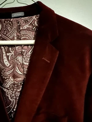 Madison Blazer Mens 44R Bordeaux Velvet Cotton Modern Fit Sport Coat 2 Button - Image 1 of 4