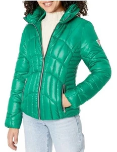 Guess Steppjacke Damen einfarbig grün durchgehender Reißverschluss Taschen Größe M (124) - Bild 1 von 6
