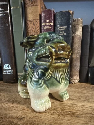 Foo Dog Vintage Figurine Chinese Glazed Blue Green Pottery Ceramics Dragon Dog ! - Image 1 of 4