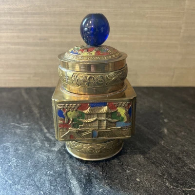 Antique Brass & Enamel Chinese Tea Caddy - Image 1 of 4