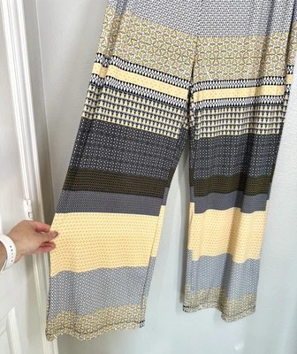 Pantalones Robert Louis Pierna Ancha Palazzo XL Negro Amarillo Blanco Diseño Artístico Foto 1 de 4