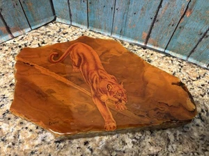Gran Losa Cornalina Naranja Ágata Arte Grabado Puma Cerca de 5 Lbs Artista Firmado - Imagen 1 de 7