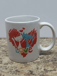 Unique Cats in Love 12 Oz Coffee Cup Mug Big Red Heart Novelty Piece - Picture 1 of 4