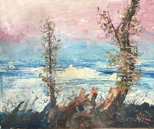 Pintura al óleo original firmada escena de playa 24x20 de MORRIS KATZ - Imagen 1 de 6