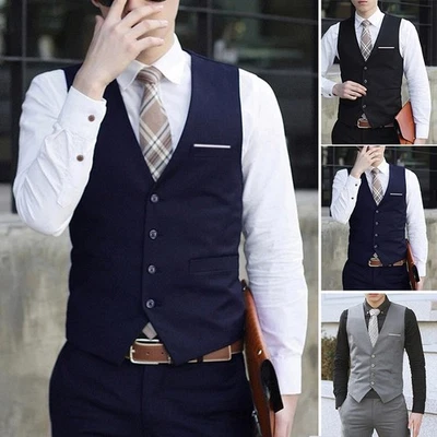 Mens Trendy Bottons Formal Business Slim Fit Dress Vest Suit Tuxedo Waistcoats - Image 1 of 4