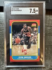 1986 FLEER #26 CLYDE (THE GLIDE) DREXLER ROOKIE CARD SGC 7.5