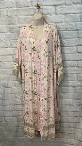 World Market Women's Pink Floral Slip Dress/Nightgown with Kimono Robe L/XL - Picture 1 of 10
