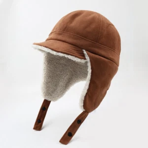 Women Winter Corduroy Earflap Trapper Hat Aviator Warm Lined Russian Ski Cap - Picture 1 of 9