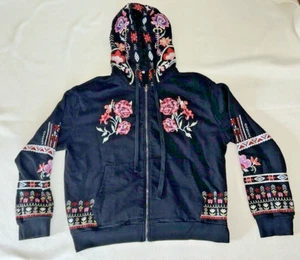 Glamoursoul Embroidered Hoodie Sweatshirt XXXXL Black Floral  Paisley Boho - Picture 1 of 15