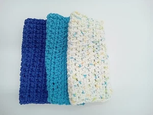 JUEGO HECHO A MANO DE 3 PAÑOS DE COCINA O PAÑOS DE LAVADO DE ALGODÓN DE GANCHILLO 7,5" X 7,5" Azul - Imagen 1 de 4