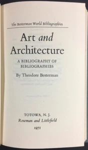 Besterman - Art and Architecture - Bibliography of Bibliographies Reference Book - Picture 1 of 2