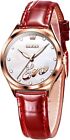 OLEVS Leather Red Band Women&#39;s Wrist Watch Quartz Watch Valentine&#39;s Luxury