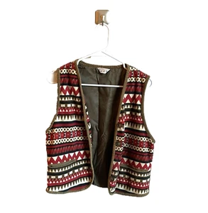 Best and Heat Gilet Vintage Motivo Chevron Tribale Geometrico Rosso Donna S - Foto 1 di 7