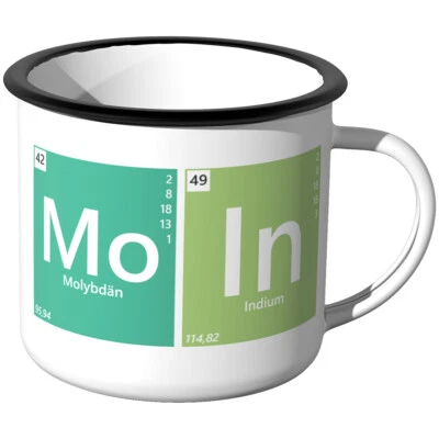 JUNIWORDS Emaille-Tasse, Periodensystem Moin Mo In, Chemie Chemische Elemente - Bild 1 von 3