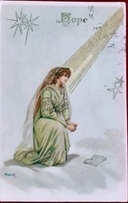 1905 COLOUR PRINT with GOLD PC of ''HOPE'' by MAILICK, POSTED