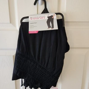 Destination Maternity Linen Pant XXL Smocked Under The Belly Fit Wide Leg Black - Picture 1 of 8