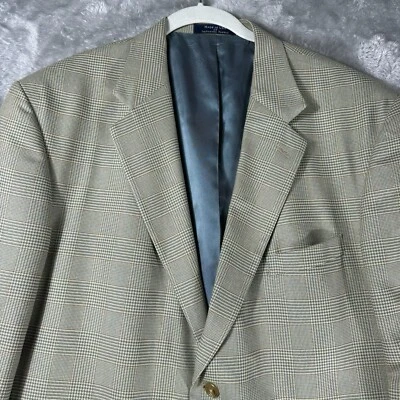 Mens 46R Brown Houndstooth Blazer Wool Silk Sport Coat 2 Button Classic Fit - Image 1 of 4