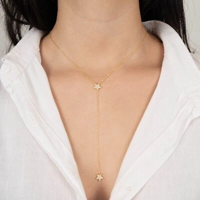 Collar de plata 925 creado en laboratorio estrella de diamantes Lariat collar Y delicado collar Foto 1 de 4