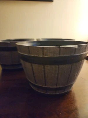 Set Of 5 Resin Whiskey Barrel Flower Pot - Image 1 of 4