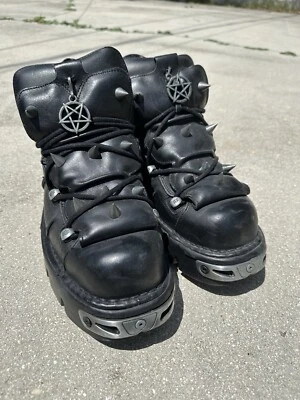 NEW ROCK Black Gothic Ankle Boots with Spikes and Metal Trim - Image 1 of 4