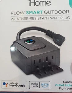 Enchufe Wi-Fi iHome Flow inteligente para exteriores resistente a la intemperie 2 tomas inteligentes - Imagen 1 de 2