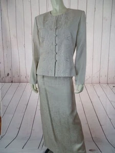 Adrianna Papell Skirt Suit 10 Tan Silk 2pc Beads Embroidery Lined Maxi - Picture 1 of 12