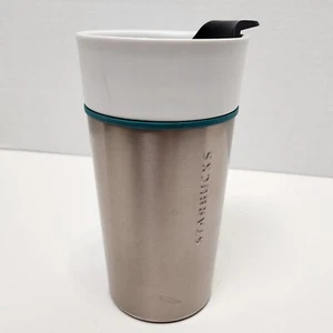 Starbucks Weiß Keramik Silber Edelstahl Tumbler Becher Tasse Schwarz Deckel 12 oz - Bild 1 von 9