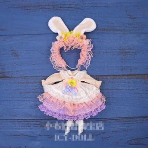 Vestido de encaje rosa estilo rural oreja de conejo diadema 12" muñeca Blythe traje de fábrica - Imagen 1 de 3