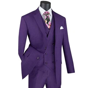 VINCI Men's Purple Glen Plaid 3pc 2-Button Classic-Fit Suit - NEW - Picture 1 of 4