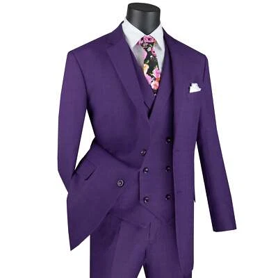 VINCI Men's Purple Glen Plaid 3pc 2-Button Classic-Fit Suit - NEW - Image 1 of 4